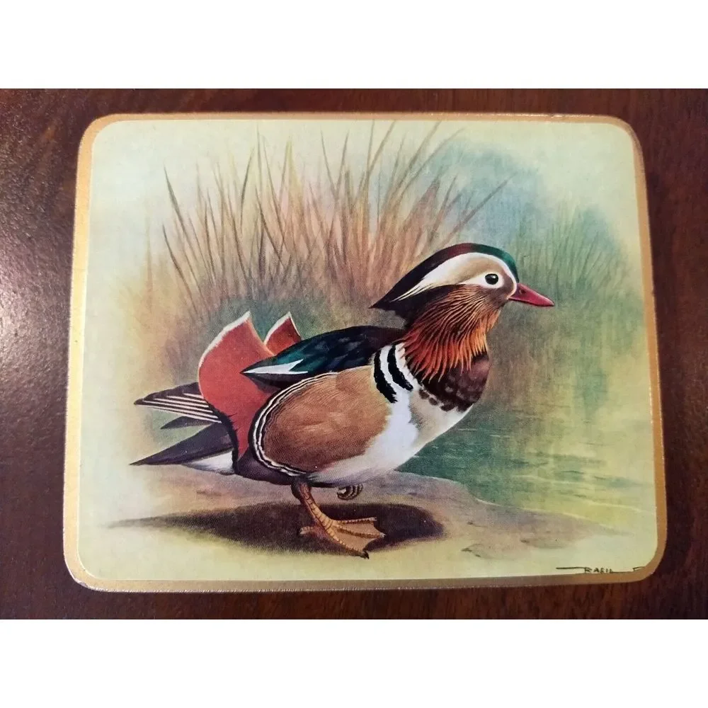 COASTERS Wild Duck Mallard Cork Back Basil Ede England Vintage Set of‎ 4 Barware